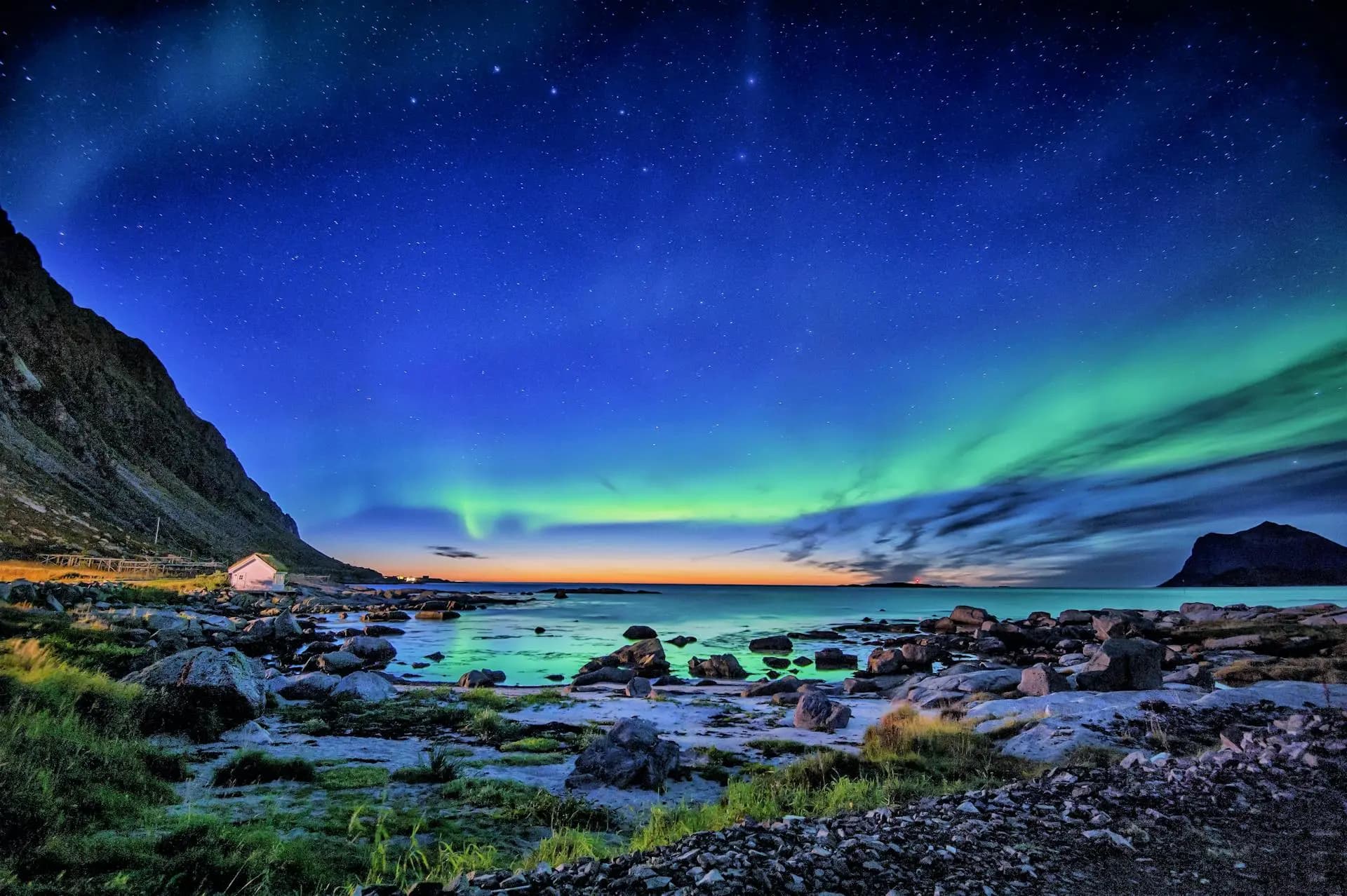 Northern lights over a Yellowknife landscape