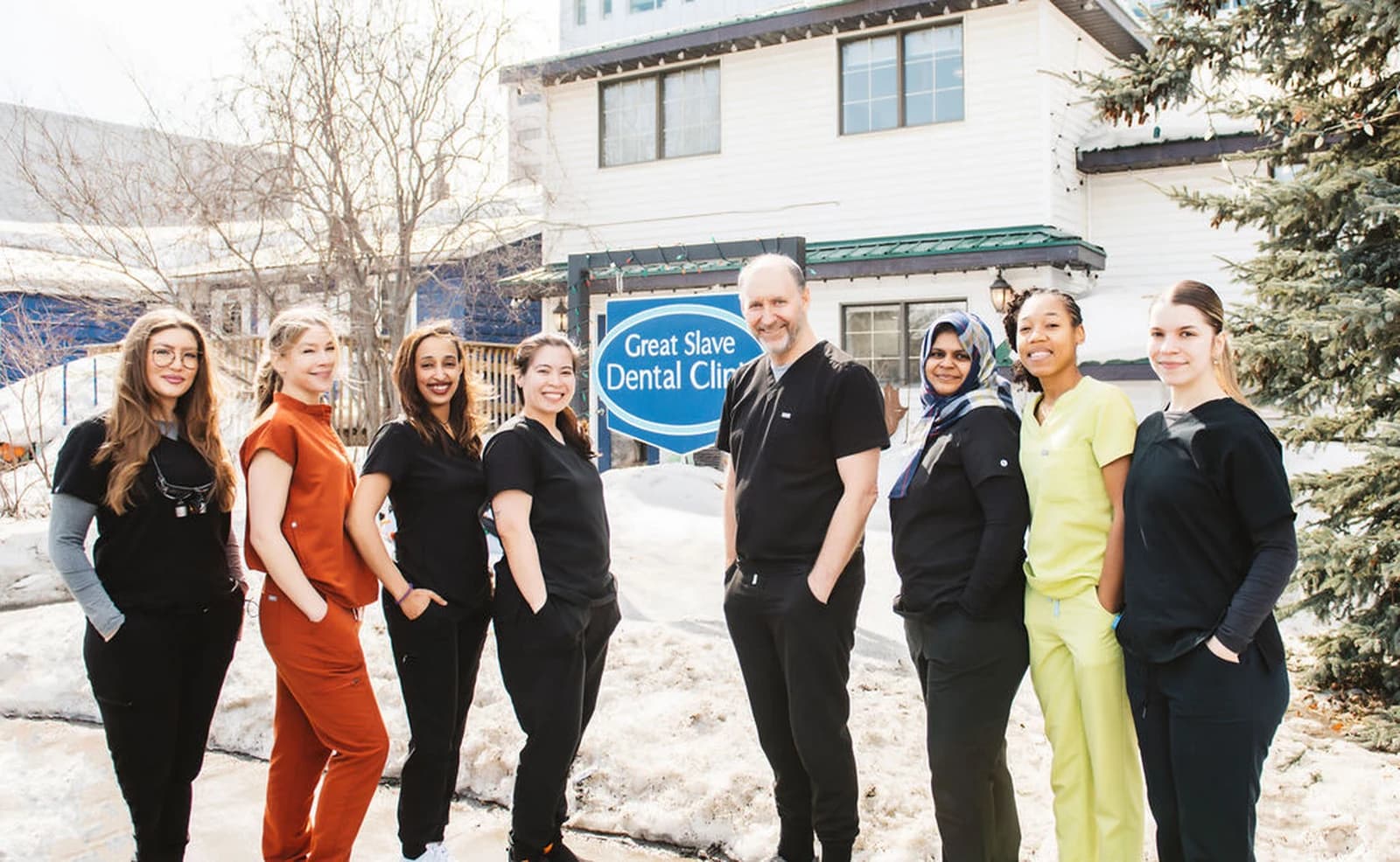 The Great Slave Dental team gathered outside the clinic on 48th Street in downtown Yellowknife